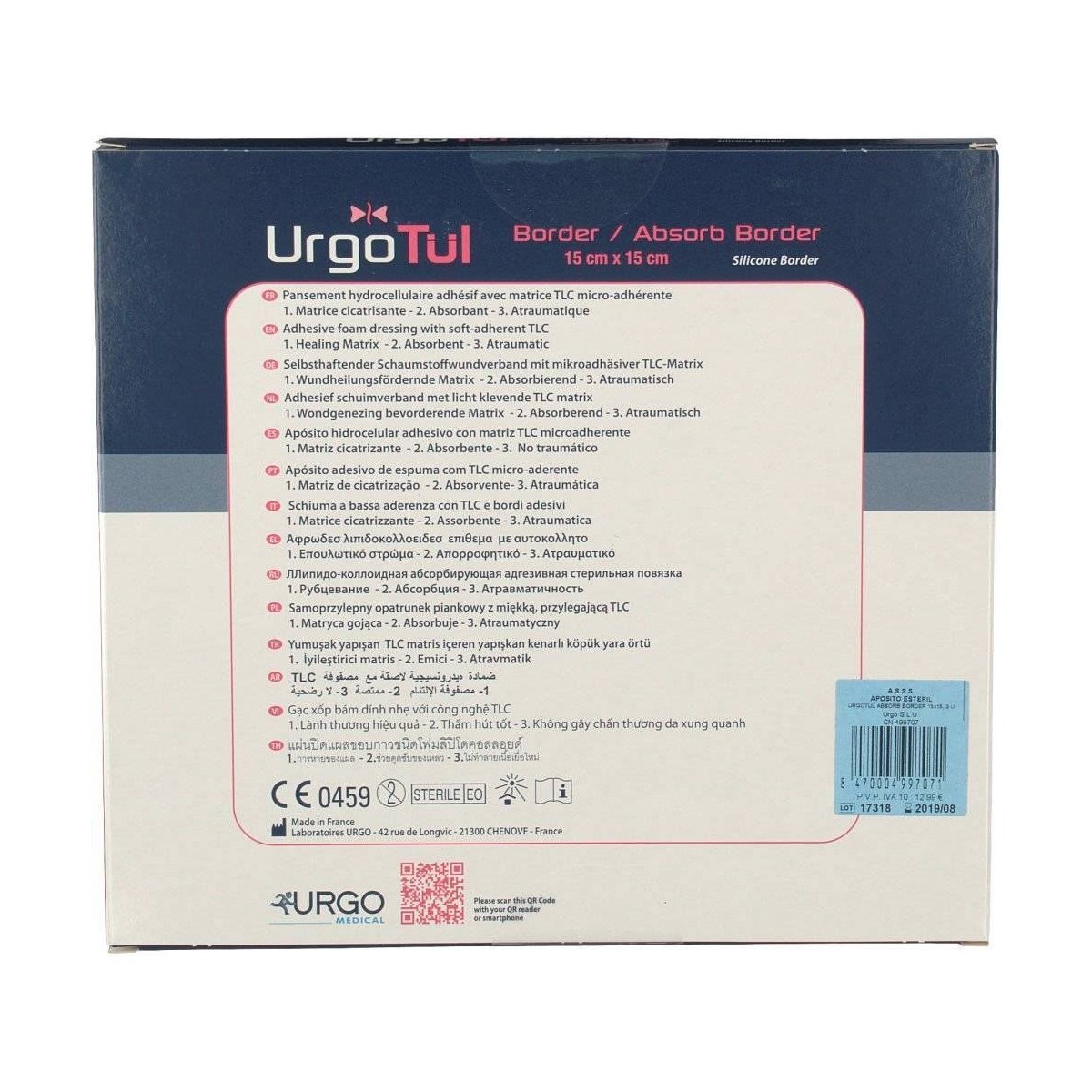 urgotul absorb border 15 cm x 15 cm aposito esteril 3 uds