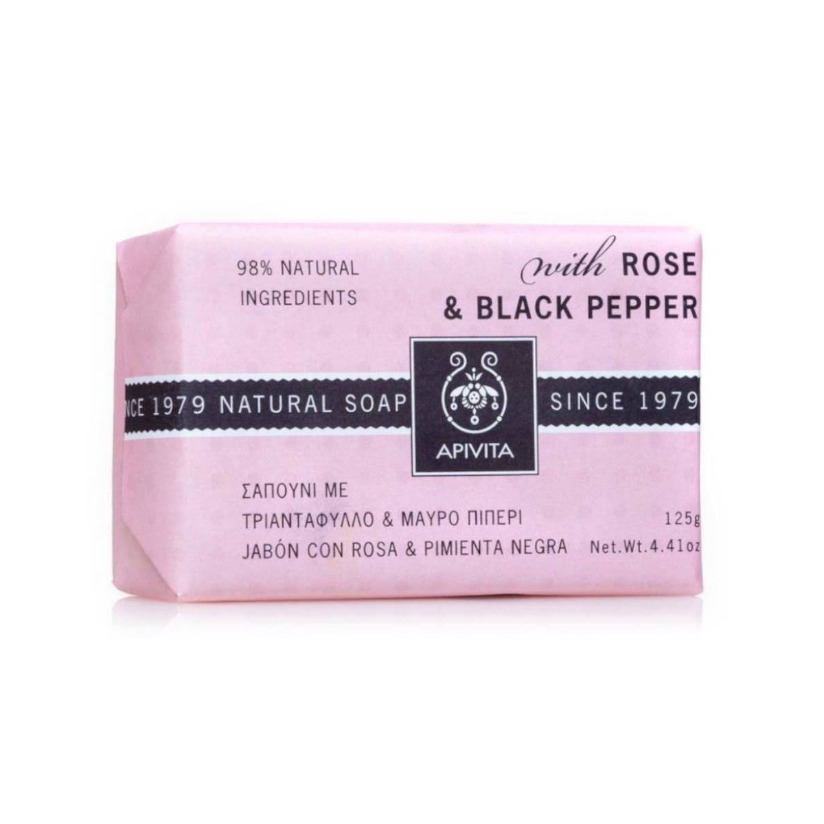 apivita jabon natural con rosa y pimienta negra 125 gr