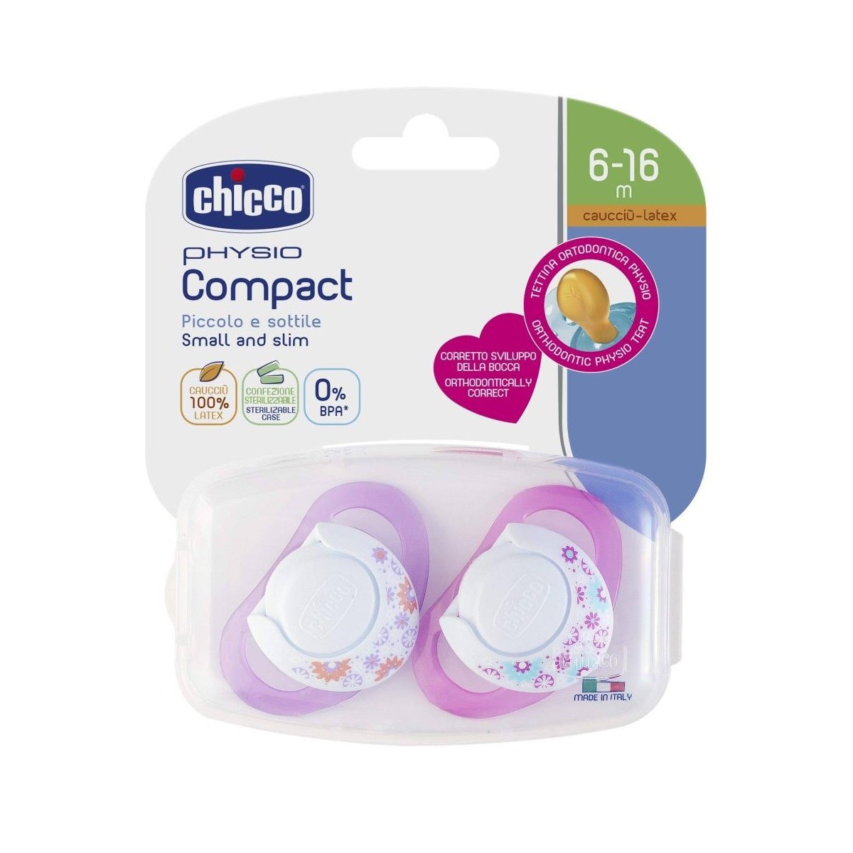 chicco chupete physio compact caucho 6 12m rosa 2 uds