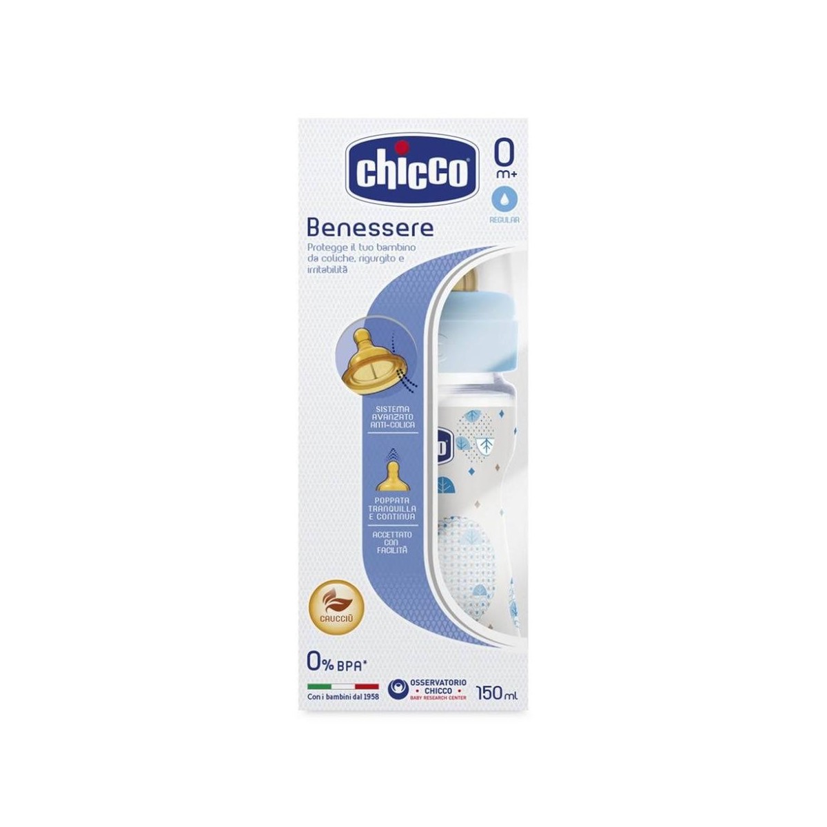 chicco biberon 150ml caucho normal azul
