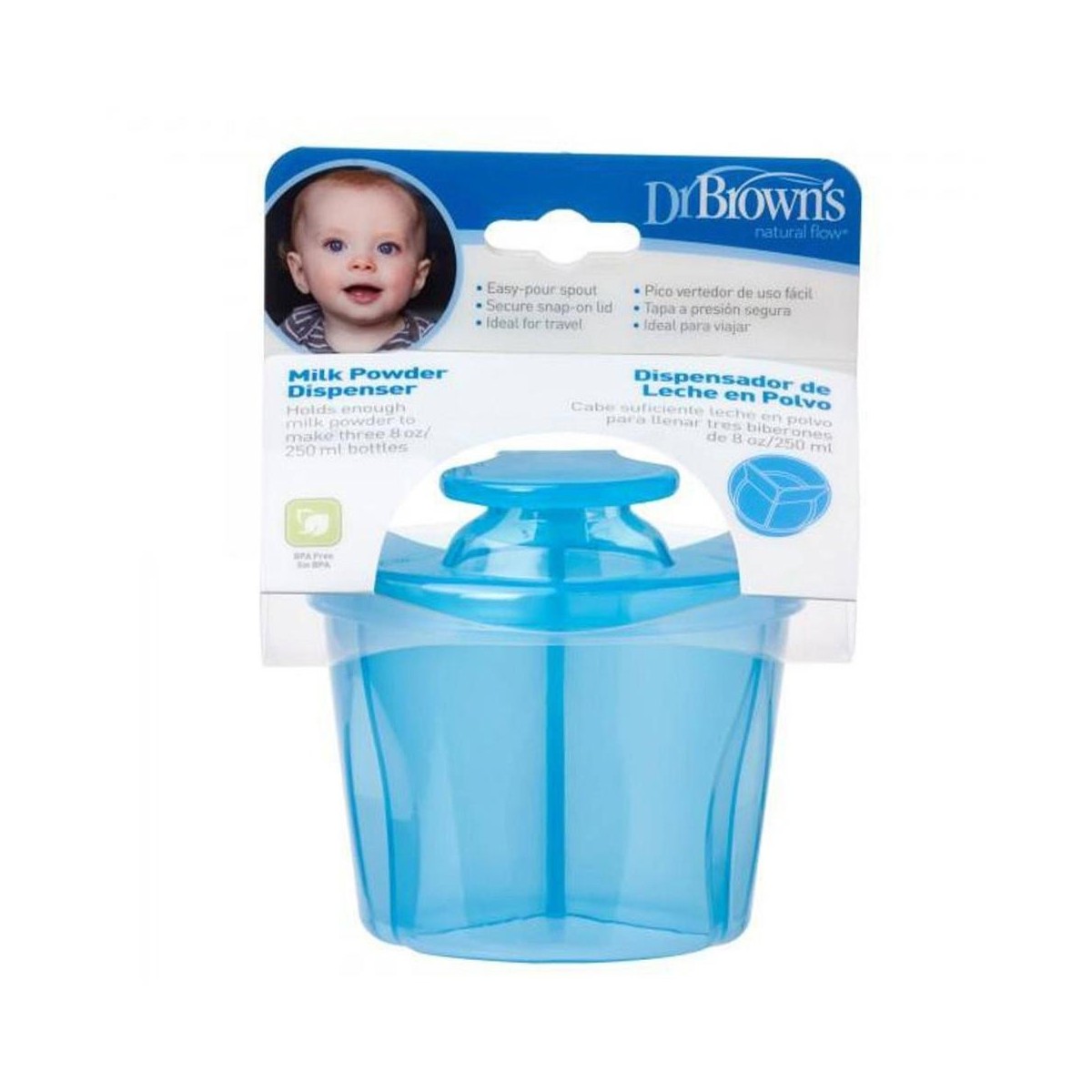 dispensador de leche en polvo dr brown azul
