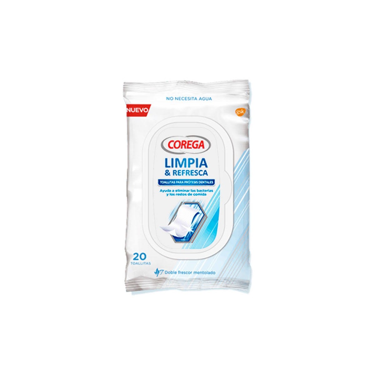corega toallitas para protesis dentales 20 toallitas